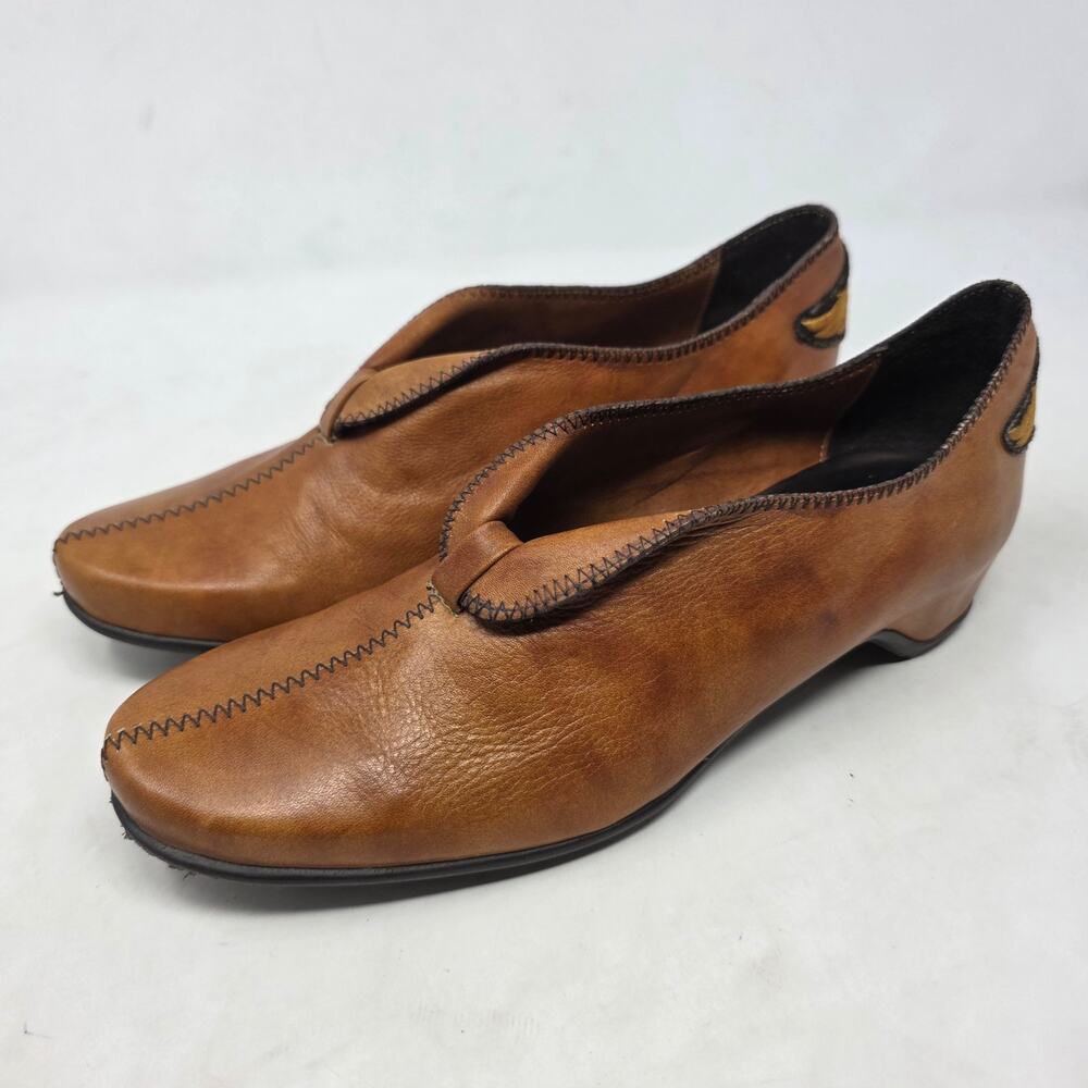 Hispanitas Brown Leather Low Heel Slip On Shoes Womens Size 8 EU38